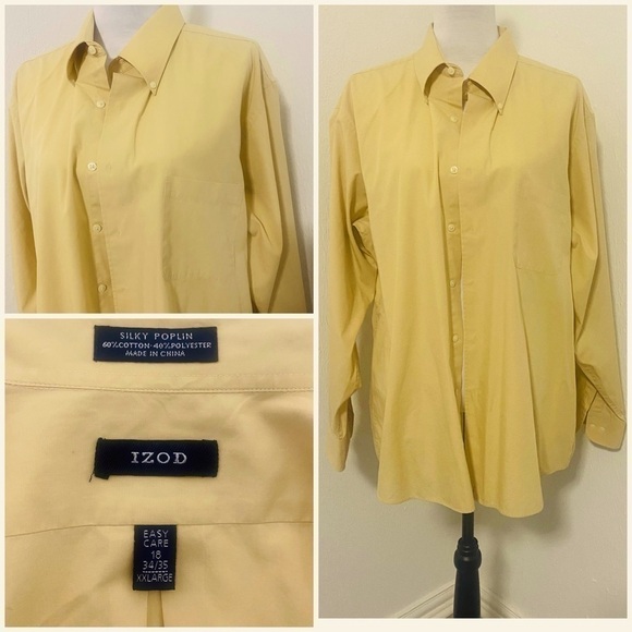 IZOD Silky Poplin Oxford Men’s Long Sleeve Button Down Shirt (18 34/35) XXL - Picture 1 of 6